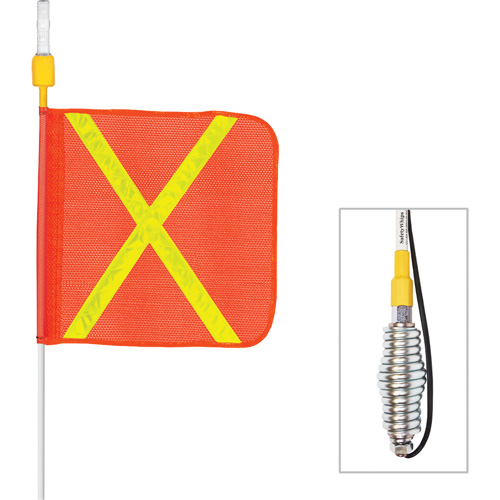 Tiges de s&eacute;curit&eacute; tout-temps de s&eacute;rie lourde avec lumi&egrave;re DEL constante Safety Whip, Fixation Ressort, Hauteur 5', Orange avec X r&eacute;fl&eacute;chissant Southpoint Industrial Supply