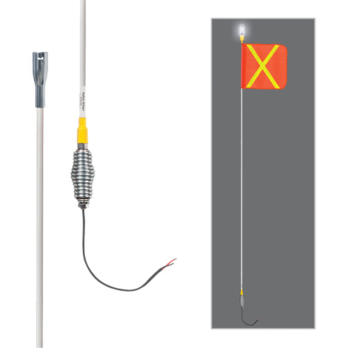 Tiges de s&eacute;curit&eacute; tout-temps de s&eacute;rie lourde avec lumi&egrave;re DEL constante Safety Whip, Fixation Ressort, Hauteur 10', Orange avec X r&eacute;fl&eacute;chissant Southpoint Industrial Supply