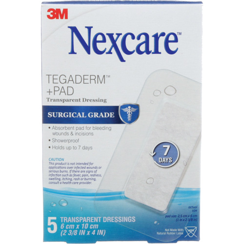 Pansement + tampon transparent Nexcare Tegaderm, Rectangulaire/carr&eacute;e, 4", Plastique, St&eacute;rile Southpoint Industrial Supply