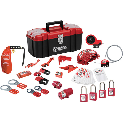 Trousse de cadenassage avec cadenas en thermoplastique de qualit&eacute; sup&eacute;rieure Zenex, Ensemble &eacute;lectrique/Vanne, 27 composants compris Southpoint Industrial Supply