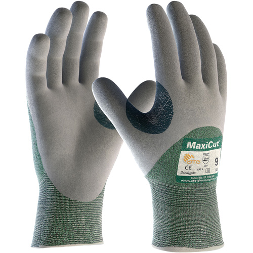 Gants en tissu technique r&eacute;sistant aux coupures ATG MaxiCut, Taille Grand, Calibre 15, Rev&ecirc;tement Nitrile, Enveloppe en Fil technique, ASTM ANSI niveau A2/EN 388 niveau 3/EN 388 niveau B Southpoint Industrial Supply