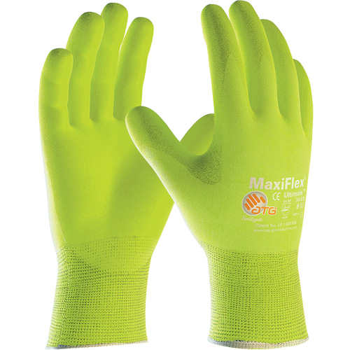 ATG MaxiFlex&reg; Ultimate High Visibility Seamless Gloves, Large, Nitrile Coating, 15 Gauge, Nylon/Elastane Shell Southpoint Industrial Supply