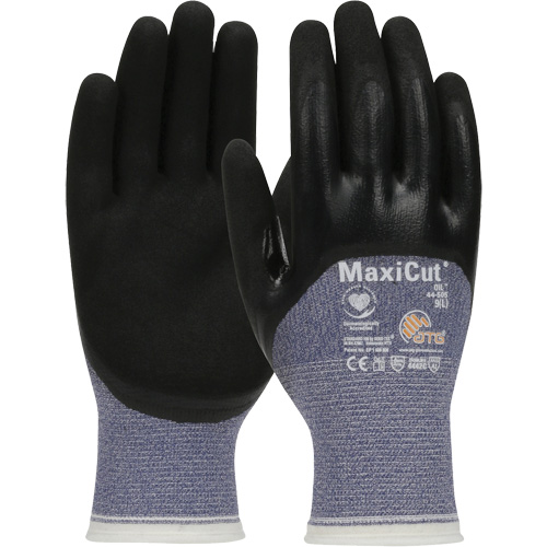Gants r&eacute;sistants aux coupures dans un milieu de travail huileux ATG MaxiCut, Taille Grand, Calibre 15, Rev&ecirc;tement Nitrile, Enveloppe en Fil technique, ASTM ANSI niveau A3/EN 388 niveau 4/EN 388 niveau C Southpoint Industrial Supply