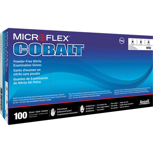 Gants d'examen d'usage multiple Microflex Cobalt N19, T-petit, Nitrile, 3,9 mils, Sans poudre, Bleu, Classe 2 Southpoint Industrial Supply