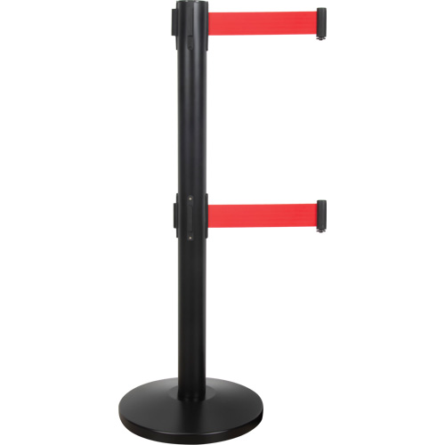 Barri&egrave;re pour le contr&ocirc;le des foules &agrave; courroie double, Acier, 35" h, Ruban Rouge, Longueur du ruban 7' Southpoint Industrial Supply