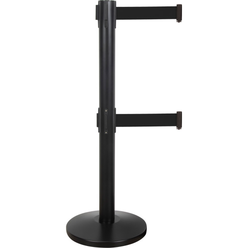 Barri&egrave;re pour le contr&ocirc;le des foules &agrave; courroie double, Acier, 35" h, Ruban Noir, Longueur du ruban 7' Southpoint Industrial Supply