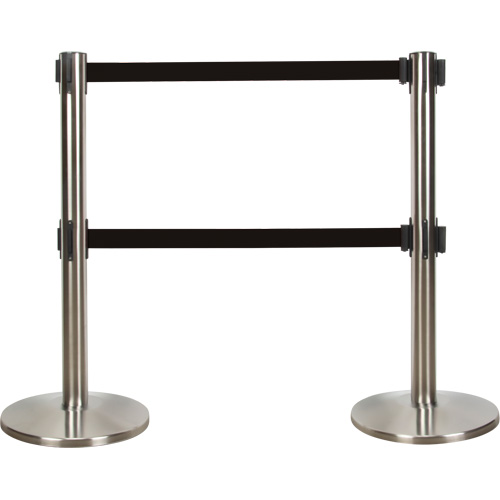 Dual Belt Crowd Control Barrier, Steel, 35" H, Black Tape, 7' Tape Length Southpoint Industrial Supply