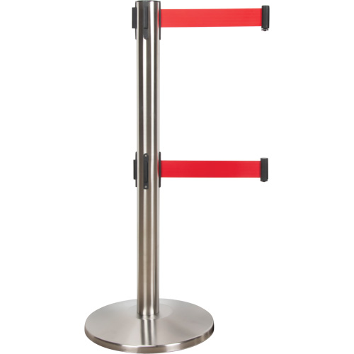 Barri&egrave;re pour le contr&ocirc;le des foules &agrave; courroie double, Acier, 35" h, Ruban Rouge, Longueur du ruban 7' Southpoint Industrial Supply