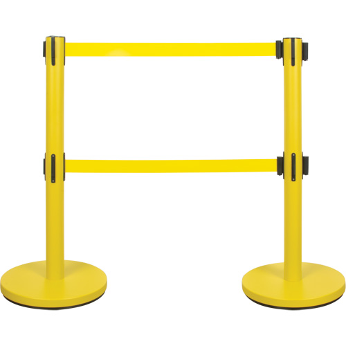Dual Belt Crowd Control Barrier, Steel, 35" H, Yellow Tape, 7' Tape Length Southpoint Industrial Supply