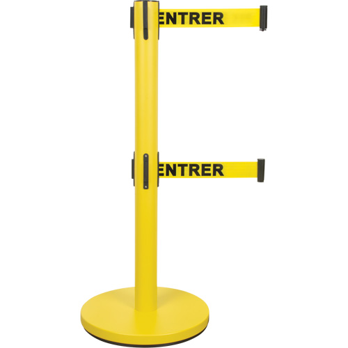 Dual Belt Crowd Control Barrier, Steel, 35" H, Yellow Tape, 7' Tape Length Southpoint Industrial Supply