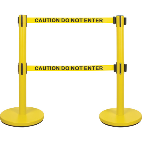 Dual Belt Crowd Control Barrier, Steel, 35" H, Yellow Tape, 7' Tape Length Southpoint Industrial Supply