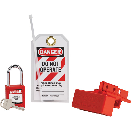Dispositif de cadenassage pour connecteurs dalimentation de chariot &eacute;l&eacute;vateur BatteryBlock avec cadenas de s&eacute;curit&eacute; en nylon, Ensemble &eacute;lectrique, 3 composants compris Southpoint Industrial Supply