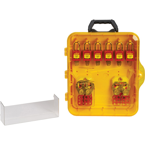 Station de cadenassage avec cadenas de s&eacute;curit&eacute; en nylon &agrave; cl&eacute; utilisant des cl&eacute;s identiques, Cadenas Plastique, Capacit&eacute; de 12, Cadenas Compris Southpoint Industrial Supply