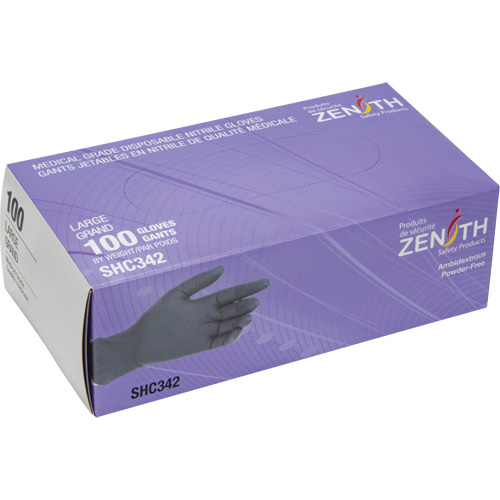 Gants jetables de calibre m&eacute;dical, Grand, Nitrile, 6 mils, Sans poudre, Noir, Classe 2 Southpoint Industrial Supply