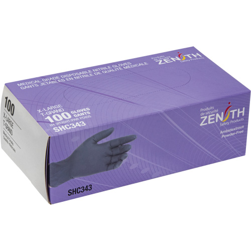 Medical Grade Disposable Gloves, X-Large, Nitrile, 6-mil, Powder-Free, Black, Class 2 Southpoint Industrial Supply