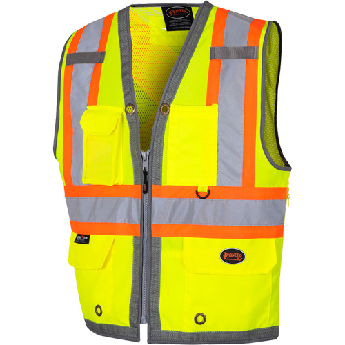 6673 Mesh-Back Zip-Front Surveyor's Vest, High Visibility Lime-Yellow, Small, Polyester Southpoint Industrial Supply