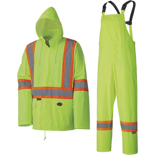 5599 Combinaison de pluie imperm&eacute;able et l&eacute;g&egrave;re, Polyester/PVC, T-petit, Jaune lime haute visibilit&eacute; Southpoint Industrial Supply