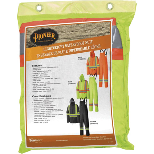 5599 Combinaison de pluie imperm&eacute;able et l&eacute;g&egrave;re, Polyester/PVC, T-petit, Jaune lime haute visibilit&eacute; Southpoint Industrial Supply