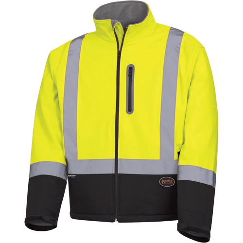 5689 Mechanical-Strength Softshell Safety Jacket, Black/High Visibility Lime-Yellow, Small Southpoint Industrial Supply