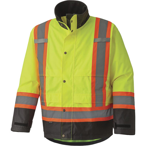 5401 Veste de s&eacute;curit&eacute; imperm&eacute;able 300D Trilobal antid&eacute;chirure, Polyester, Noir/Jaune lime haute visibilit&eacute;, T-petit Southpoint Industrial Supply