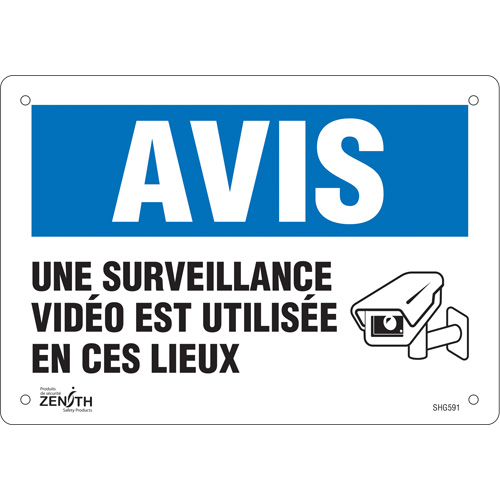 Enseigne  Surveillance vid&eacute;o , 7" x 10", Plastique, Français avec pictogramme Southpoint Industrial Supply