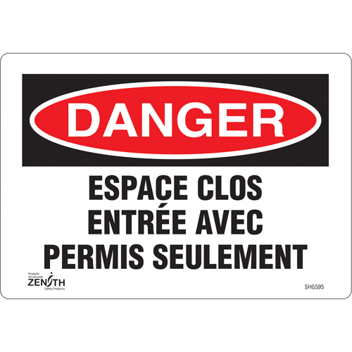 "Espace clos" Sign, 7" x 10", Vinyl, French Southpoint Industrial Supply