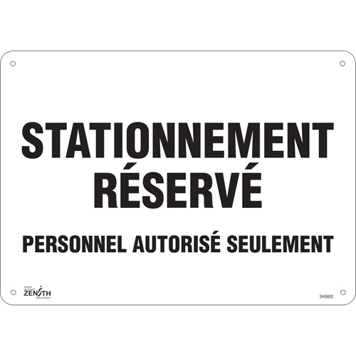 Panneau pour aire de stationnement  Stationnement r&eacute;serv&eacute; , 10" x 14", Aluminium, Français Southpoint Industrial Supply