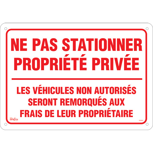 Enseigne  Ne pas stationner propri&eacute;t&eacute; priv&eacute;e , 14" x 20", Aluminium, Français Southpoint Industrial Supply