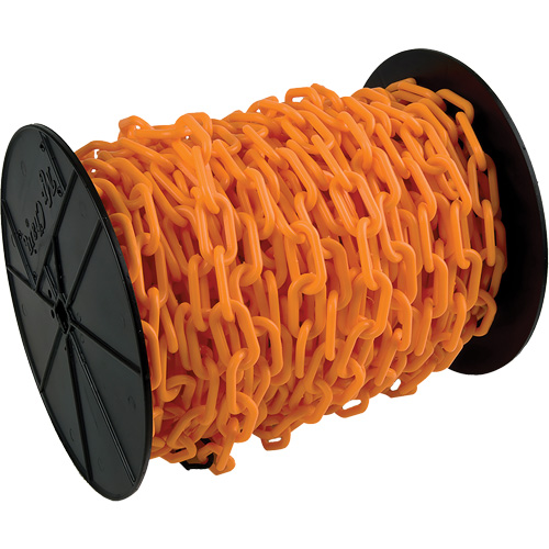 Chaîne de s&eacute;curit&eacute; en plastique robuste, Orange, Maillon de 2", 100' de long Southpoint Industrial Supply