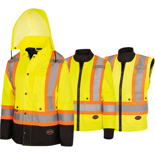 5021BBW Manteau 7 en 1 imperm&eacute;able pour femmes avec capuchon, Polyester/Polyur&eacute;thane, Jaune lime haute visibilit&eacute;, T-petit Southpoint Industrial Supply