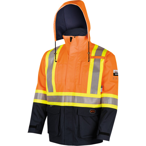 4484 Manteau de s&eacute;curit&eacute; Defender antistatique/ignifuge/anti-arc &eacute;lectrique en trilamin&eacute;, Petit, Noir/Orange haute visibilit&eacute;, 11 cal/cm² Southpoint Industrial Supply