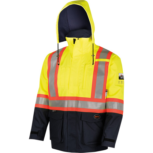 4485 Manteau de s&eacute;curit&eacute; Defender antistatique/ignifuge/anti-arc &eacute;lectrique en trilamin&eacute;, Petit, Noir/Jaune haute visibilit&eacute;, 11 cal/cm² Southpoint Industrial Supply