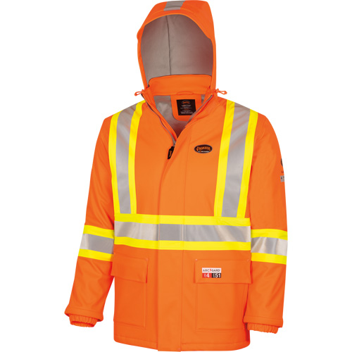 5884 Flash-Gard&reg; FR/Arc-Rated Waterproof Jacket with Hood, Small, High Visibility Orange, 51 cal/cm² Southpoint Industrial Supply