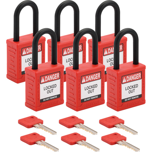 Cadenas de verrouillage Velocity, Rouge, Cl&eacute;s diff&eacute;rentes, Nylon, Largeur de 1-1/2" Southpoint Industrial Supply
