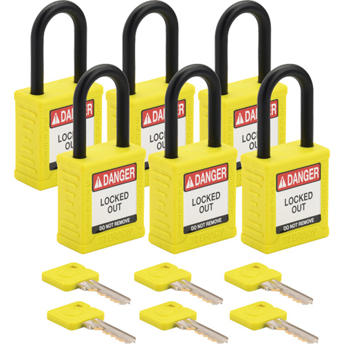 Cadenas de verrouillage Velocity, Jaune, Cl&eacute;s diff&eacute;rentes, Nylon, Largeur de 1-1/2" Southpoint Industrial Supply
