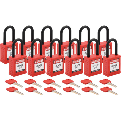 Velocity Lockout Padlocks, Red, Keyed Different, Nylon, 1-1/2" Width Southpoint Industrial Supply