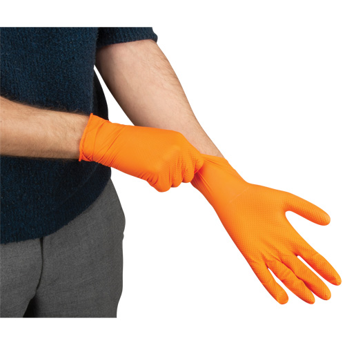 Heavyweight Tactile Grip Examination Gloves, Small, Nitrile, 8-mil, Powder-Free, Orange Southpoint Industrial Supply