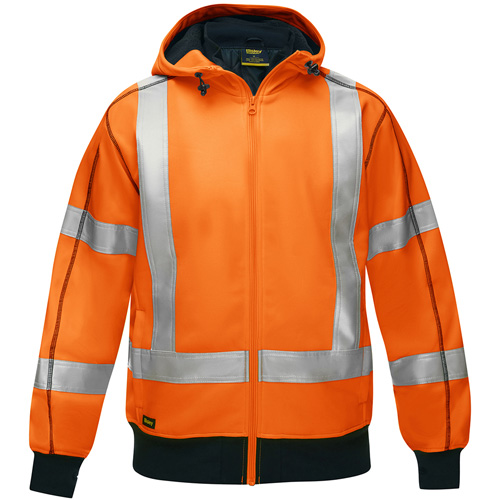 Coton ouat&eacute; doubl&eacute; de sherpa avec capuchon &agrave; fermeture &eacute;clair compl&egrave;te et X au dos Bisley, Grand, Orange haute visibilit&eacute; Southpoint Industrial Supply