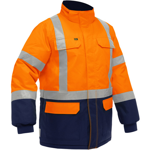 Manteau pour le froid extr&ecirc;me avec bas bleu marin et X au dos Bisley, Polyester, Orange haute visibilit&eacute;, 4T-Grand Southpoint Industrial Supply