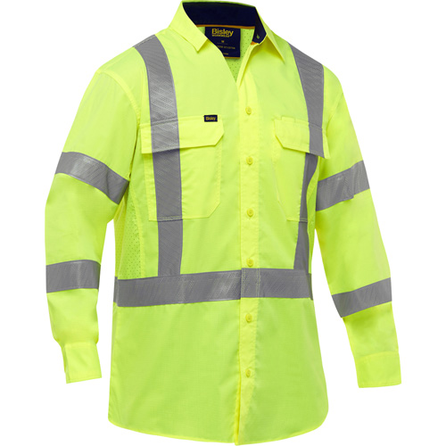 Chemise de travail &agrave; manches longues et X au dos Bisley avec X-Airflow, Poly-coton, Petit, Jaune lime haute visibilit&eacute; Southpoint Industrial Supply
