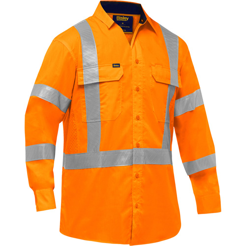 Chemise de travail &agrave; manches longues et X au dos Bisley avec X-Airflow, Poly-coton, Petit, Orange haute visibilit&eacute; Southpoint Industrial Supply