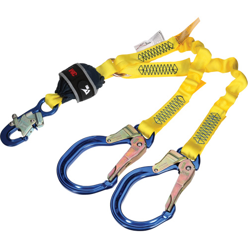Twin-Leg Stretch Web Shock-Absorbing Lanyard, 4', Rebar Hook Center, Snap Hook Leg Ends Southpoint Industrial Supply