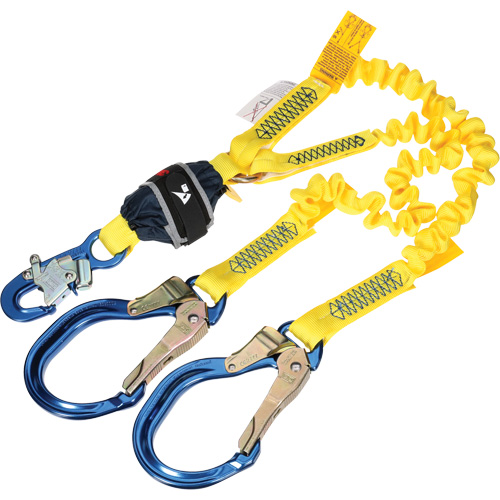 Twin-Leg Stretch Web Shock-Absorbing Lanyard, 6', Rebar Hook Center, Snap Hook Leg Ends Southpoint Industrial Supply