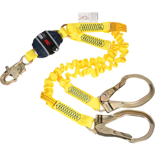 Twin-Leg Stretch Web Shock-Absorbing Lanyard, 6', Rebar Hook Center, Snap Hook Leg Ends Southpoint Industrial Supply