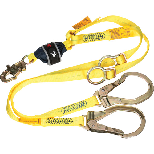 Twin-Leg Tie-Back Web Shock-Absorbing Lanyard, 6', Rebar Hook Center, Snap Hook Leg Ends, Polyester Southpoint Industrial Supply