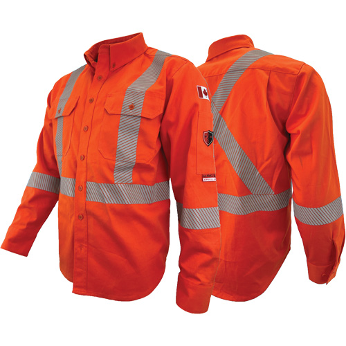 Atlas Guardian&reg; FR/AR Work Shirts with 2" Striping, X-Small, High Visibility Orange Southpoint Industrial Supply
