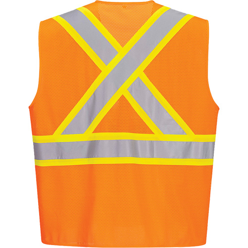 Contrast-Striped Safety Vest, High Visibility Orange, Small, Polyester Southpoint Industrial Supply
