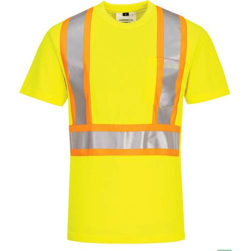 Contrast-Striped Safety T-Shirt, Polyester, Small, High Visibility Lime-Yellow Southpoint Industrial Supply