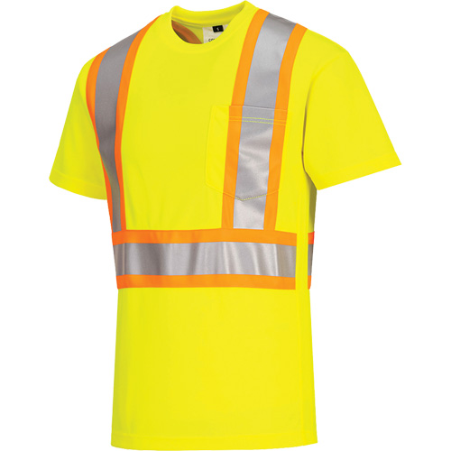 Contrast-Striped Safety T-Shirt, Polyester, Small, High Visibility Lime-Yellow Southpoint Industrial Supply