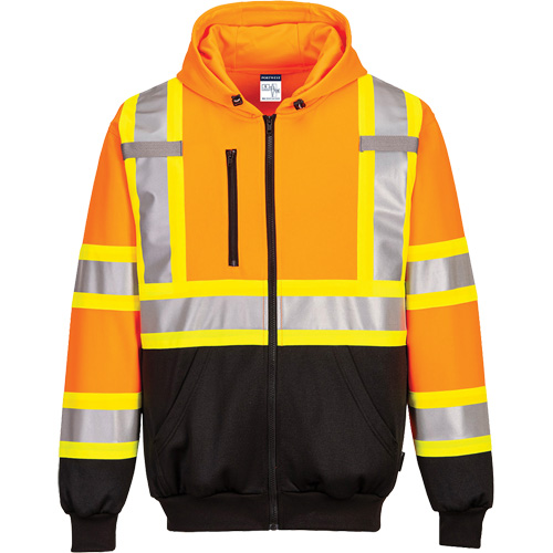 Contrast-Striped Safety Hoodie, Small, Black/High Visibility Orange Southpoint Industrial Supply